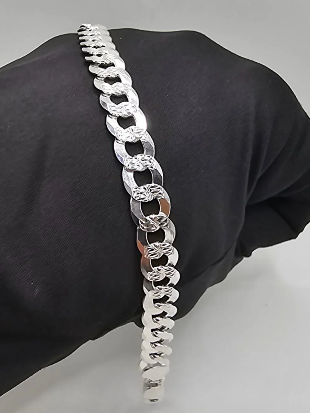 Sterling Silver 925 High Polished Diamond Cut Curb Bracelet 8.9mm 9 inches